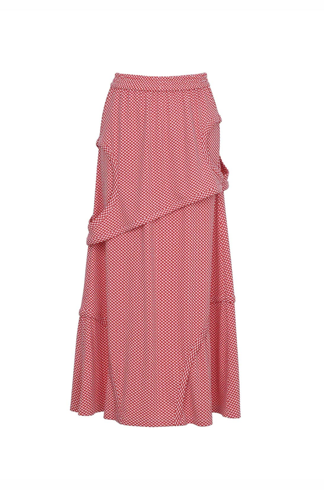 Cut-Out Detail Banding Skirt Red Check — vue 1