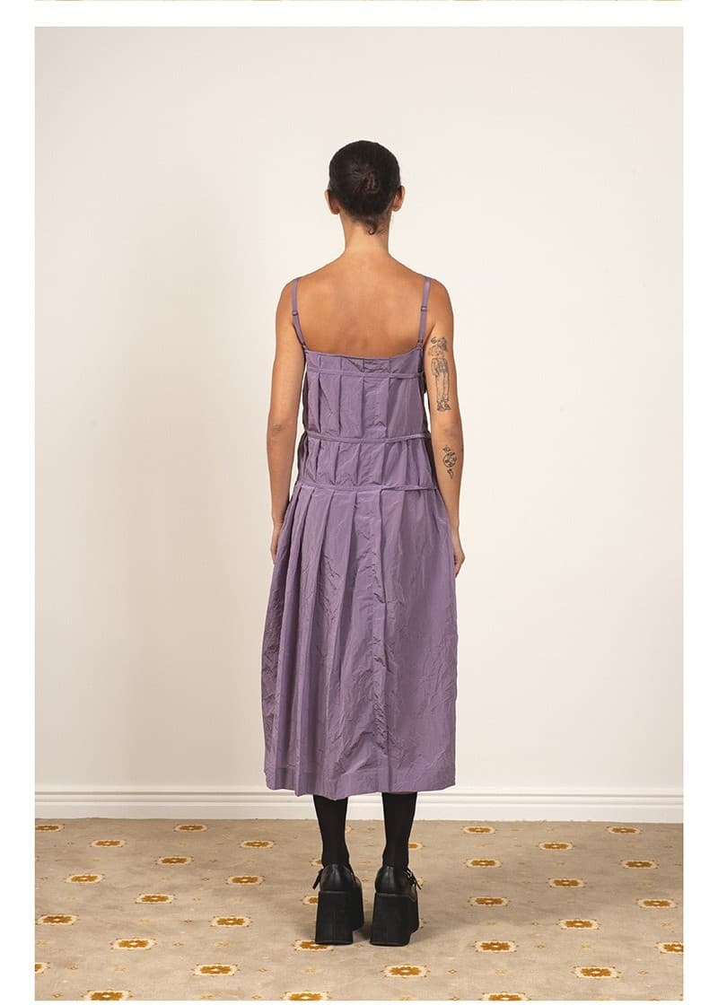 Pleats Wrap Detail Long Dress Purple — vue 4