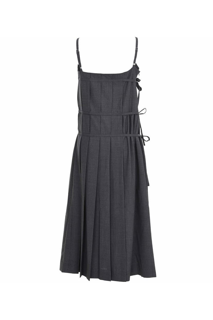 Pleats Wrap Detail Long Dress Wool Grey — vue 3