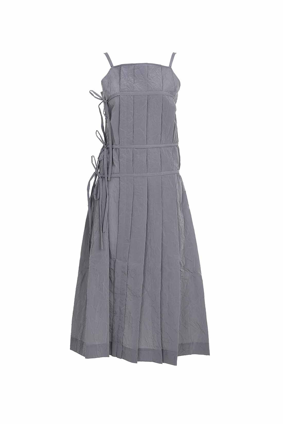 Pleats Wrap Detail Long Dress Grey — vue 1