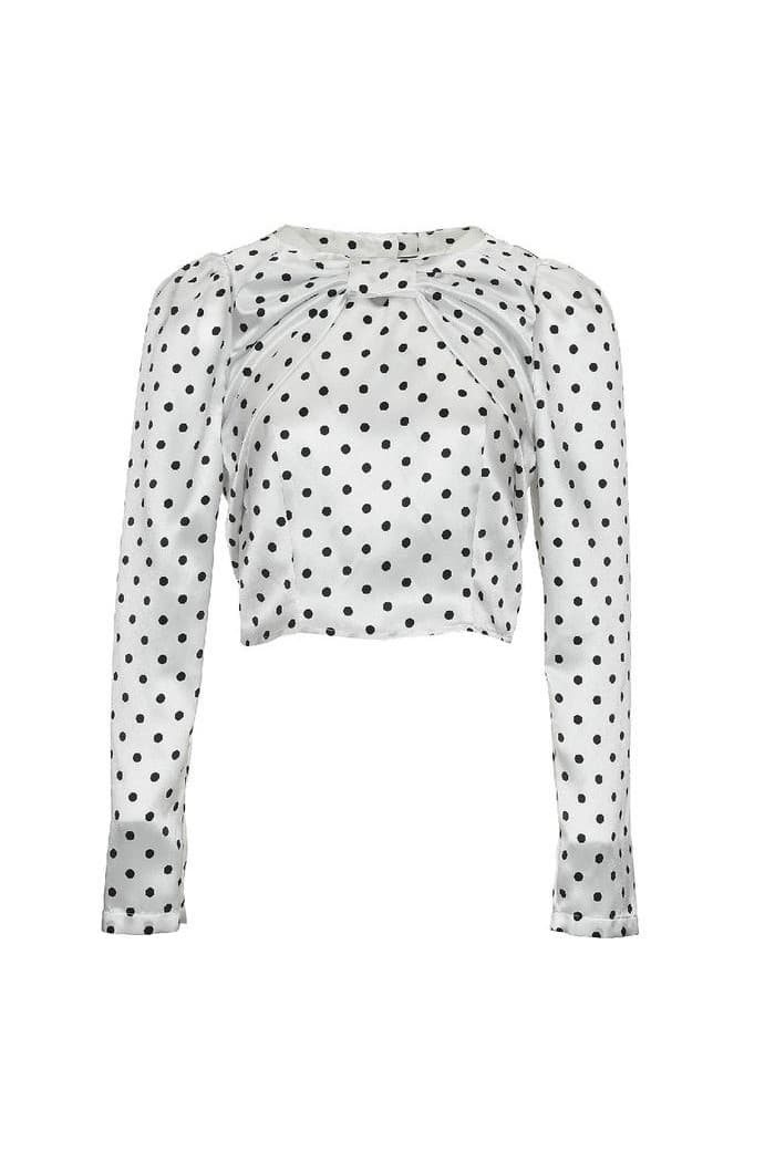 Dot Ribbon Drape Cropped Blouse — vue 2