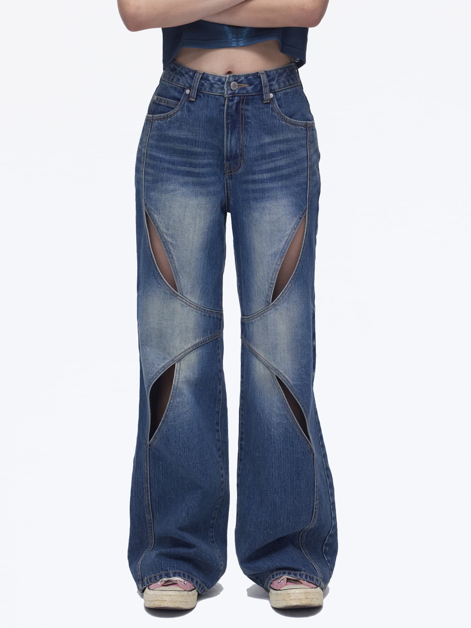 Cat Eye Cut out denim pants — vue 1
