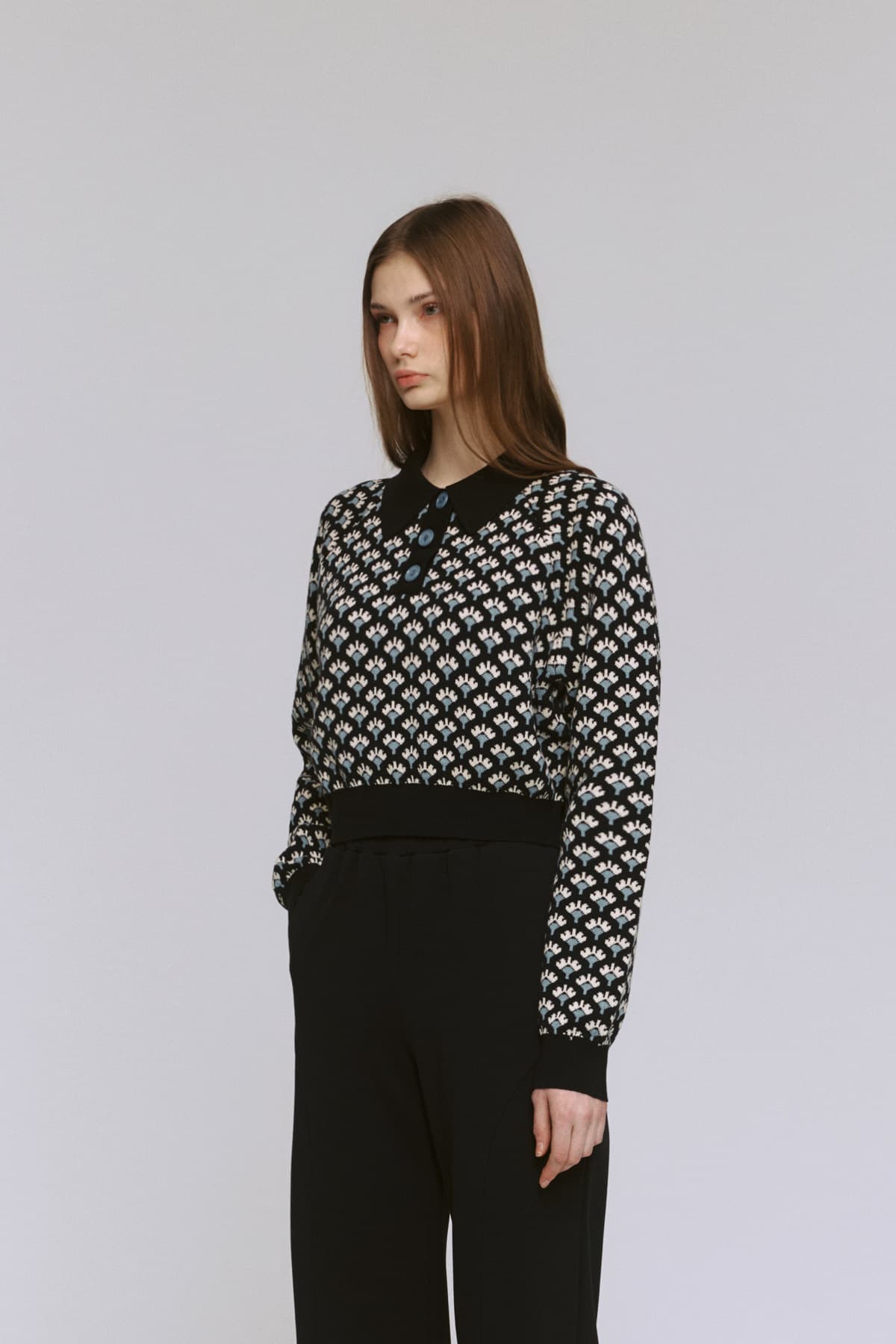 Jacquard Raglan Collar T-Shirt (BK) — vue 13