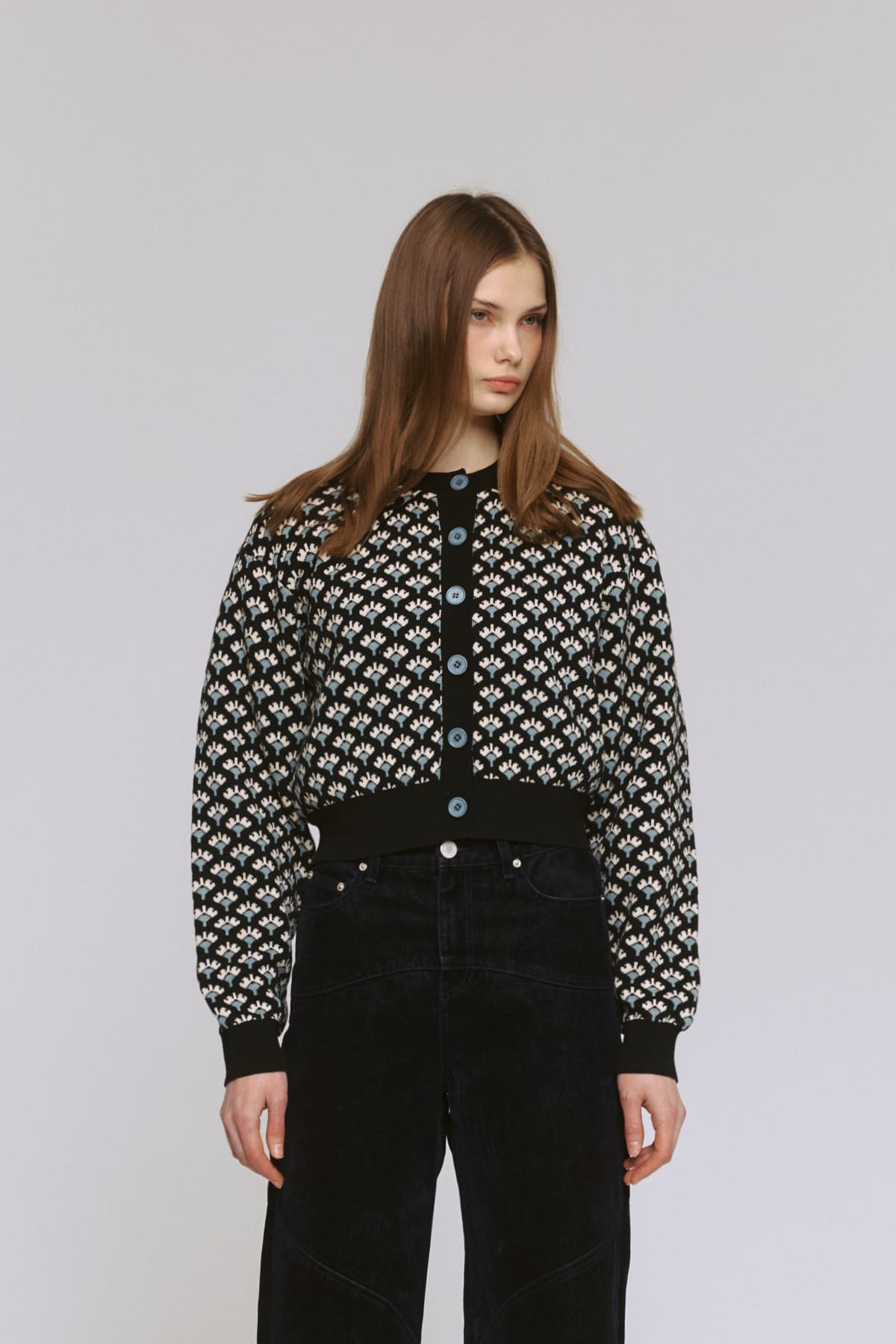 Jacquard Round Cardigan (BK) — vue 12