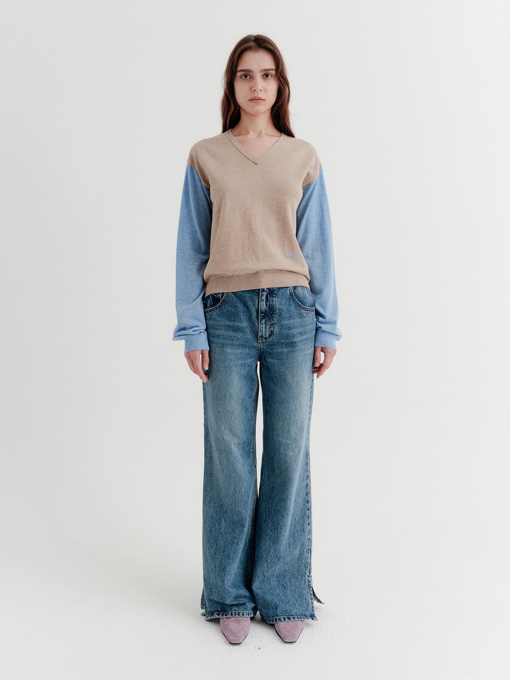 Flare-Fit Slit Denim Pants - Blue — vue 2