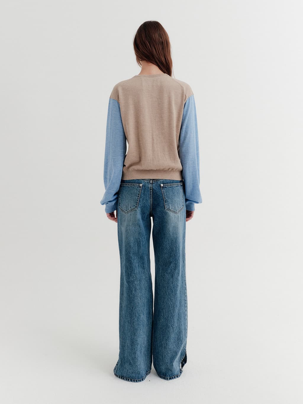 Flare-Fit Slit Denim Pants - Blue — vue 6