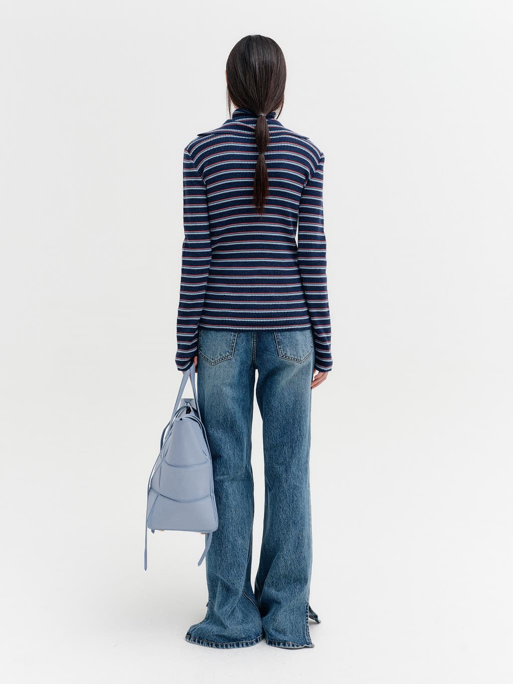 High-Neck Layered Knit Top - Navy — vue 7