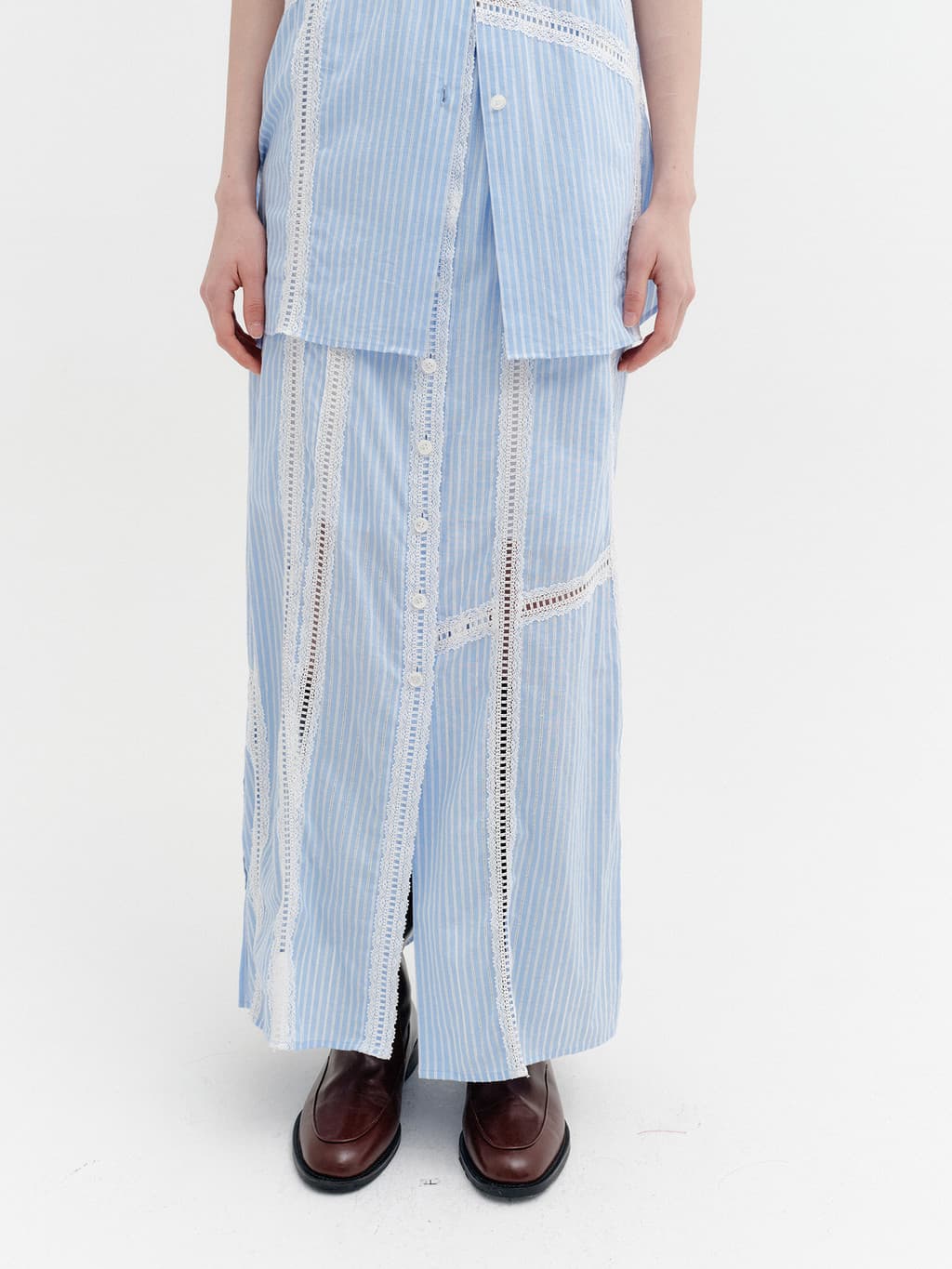 Lace Detail Panel Skirt - Sky Blue — vue 7