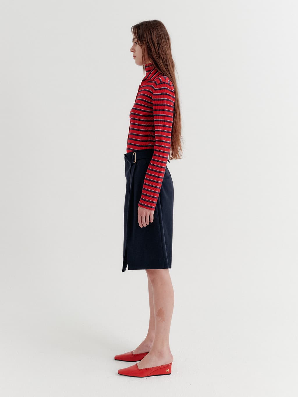 Front Pleated Convertible Shorts - Navy — vue 5