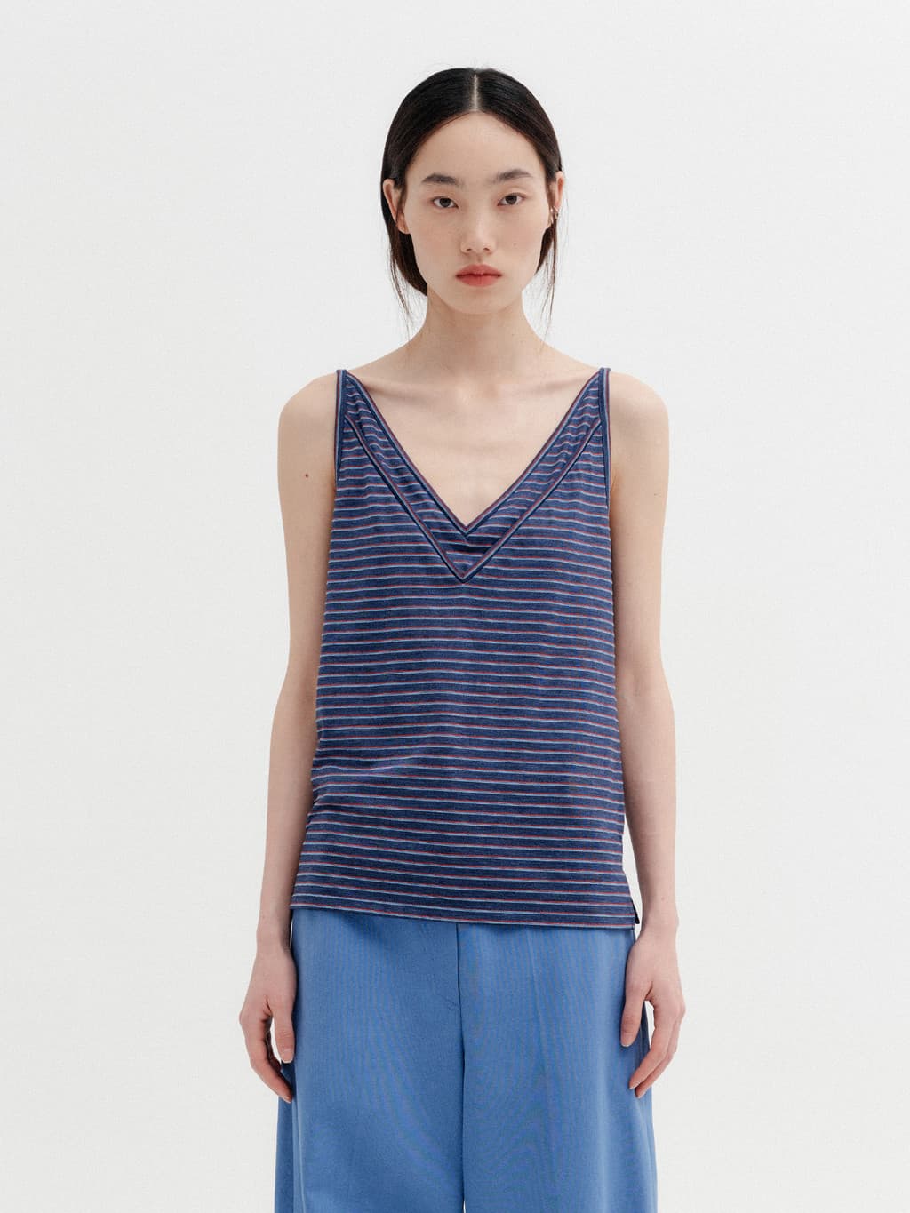 Double V-Neck Panel Sleeveless - Navy — vue 1