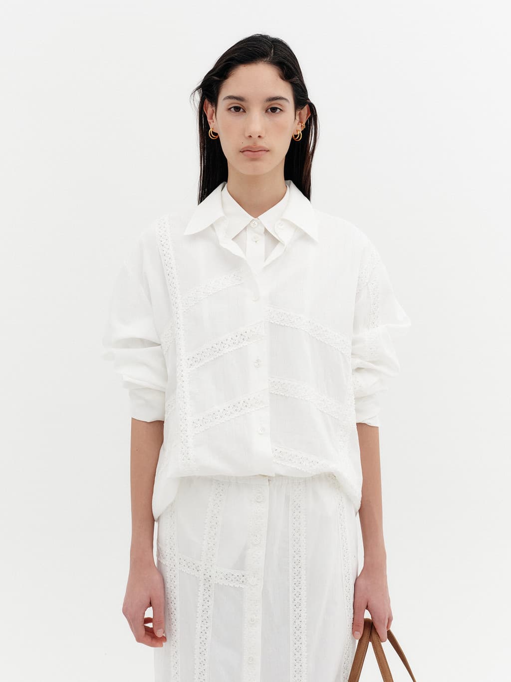 Lace Detail Panel Shirt - White — vue 2