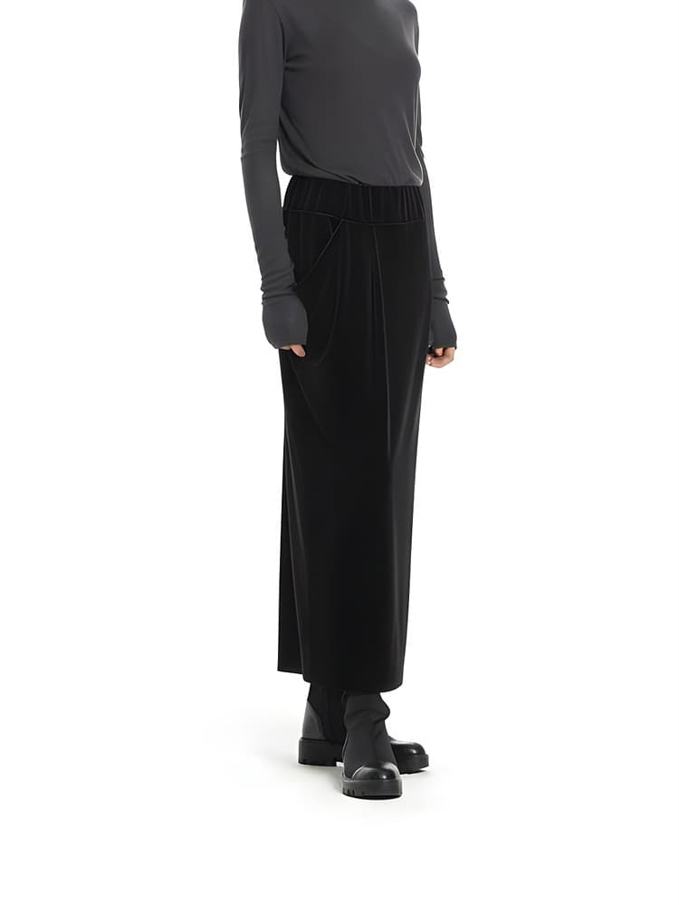 GDeL Asymmetric Pocket Velvet Skirt (Black) — vue 7