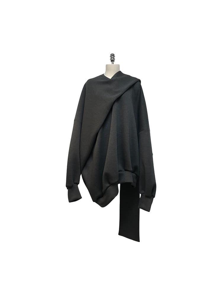 GDeL Scarf-Matched Ultra Wide Sweat Top (Dark Grey) — vue 12