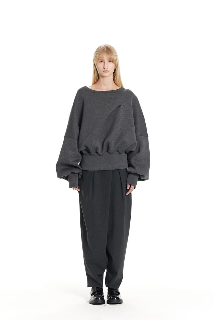 GDeL Boat Neck Volume Sweat Top (Dark Grey) — vue 4