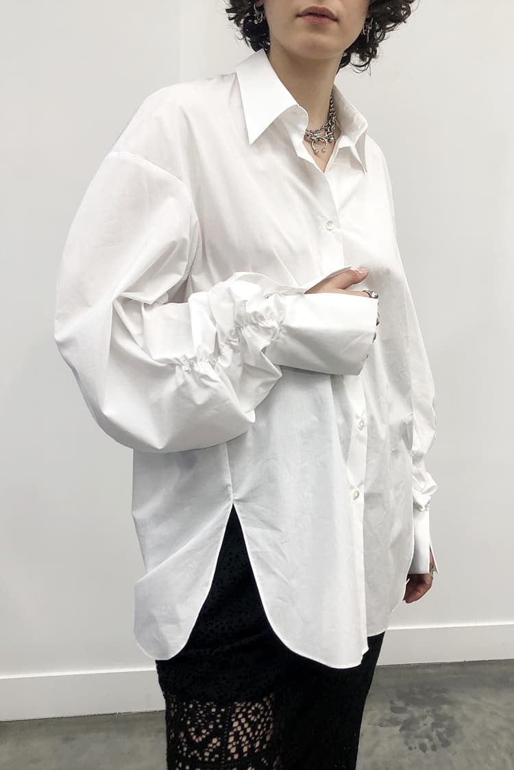 GDeL Shirring Sleeve Cotton Shirt (White) — vue 6
