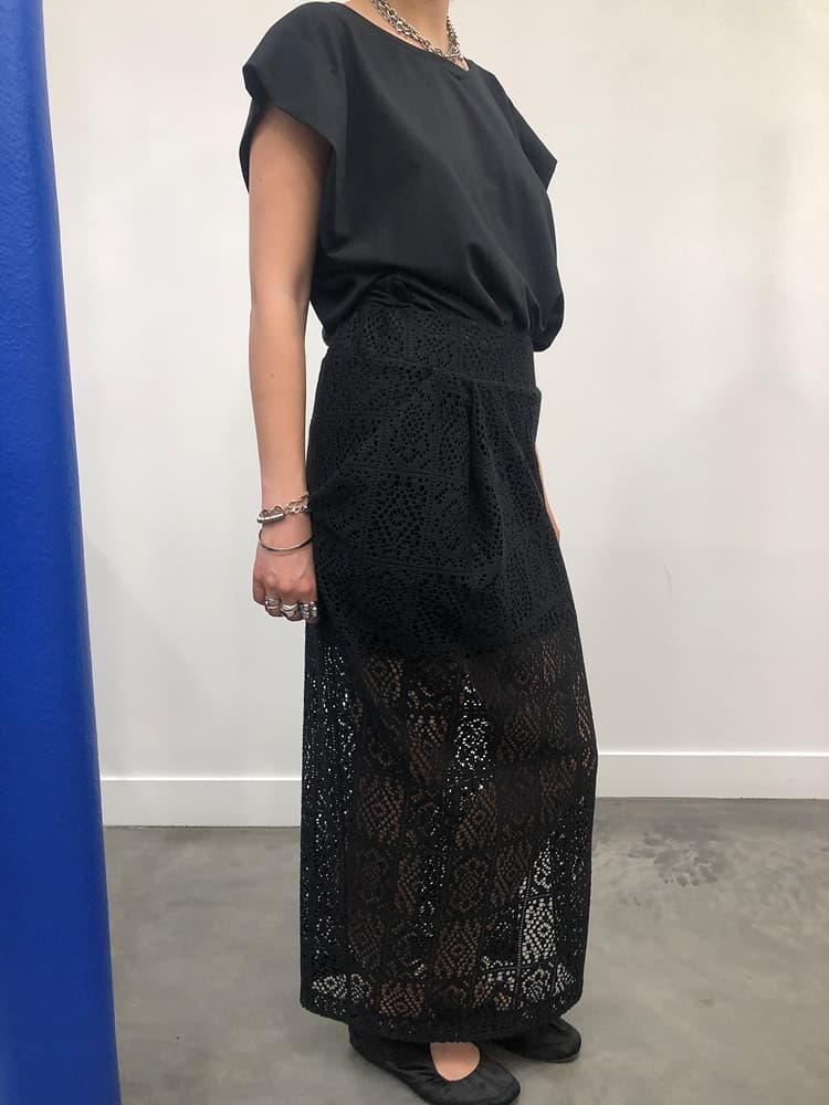 GDeL Square Pattern Lace Skirt (Black) — vue 6