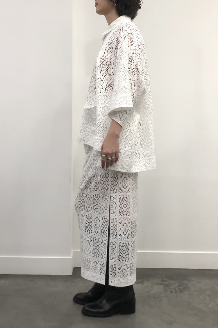 GDeL Square Pattern Lace Shirt (White) — vue 5