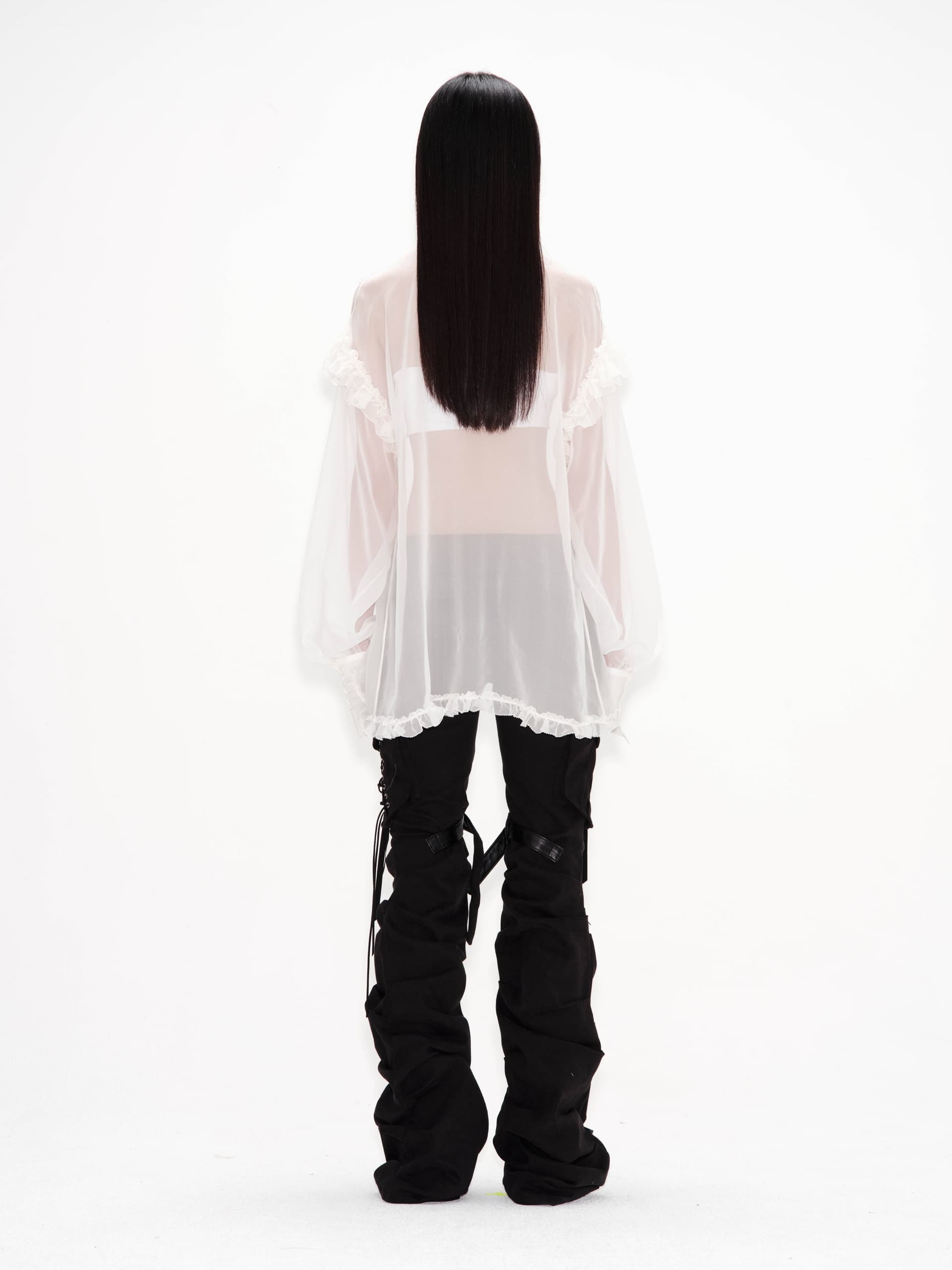 Silk Ruffle Shirt (Off White) — vue 3