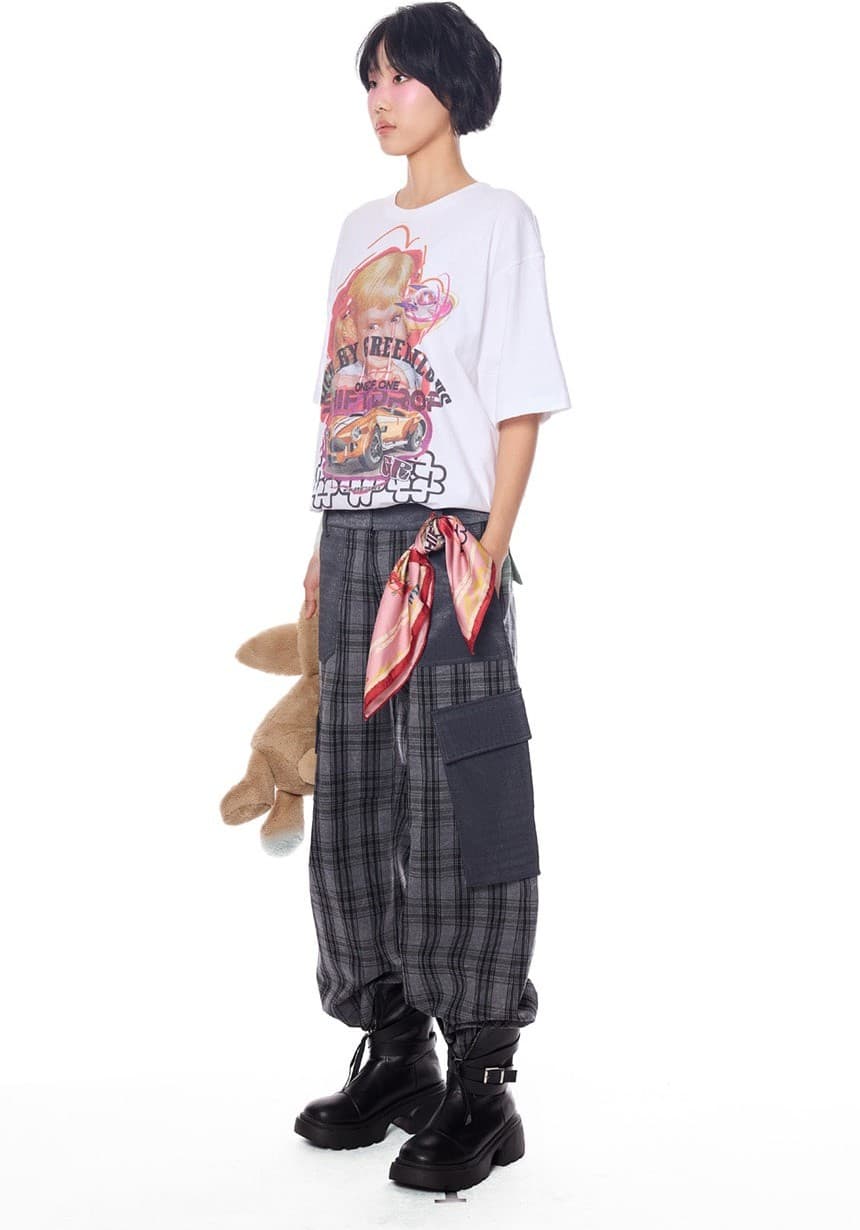 Faux Leather Check Cargo Pants — vue 2