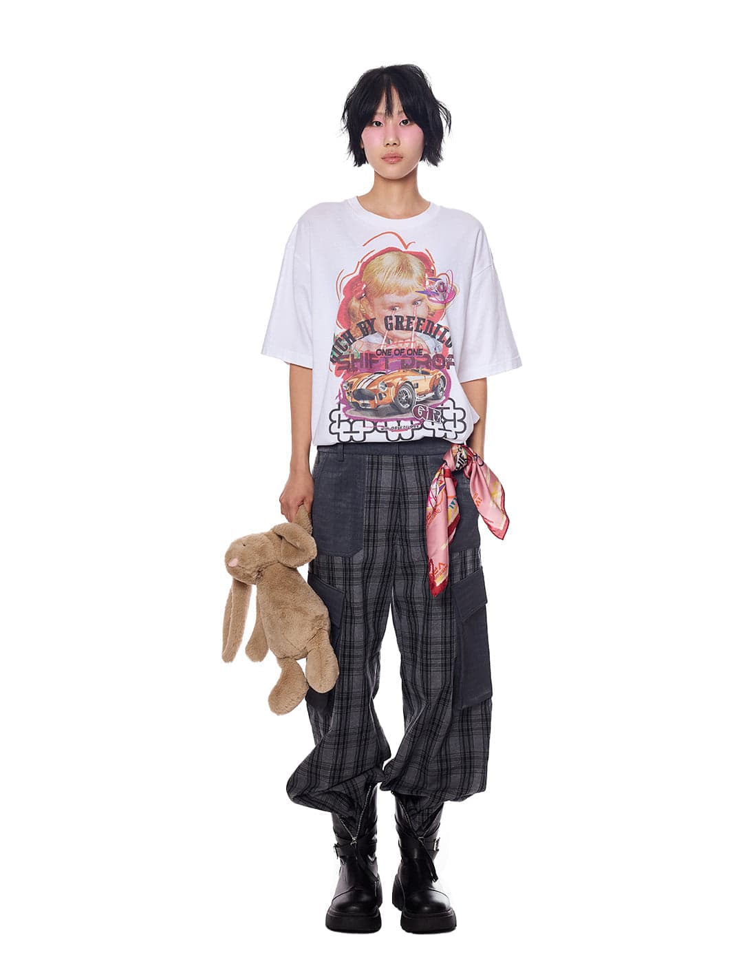 Faux Leather Check Cargo Pants — vue 1