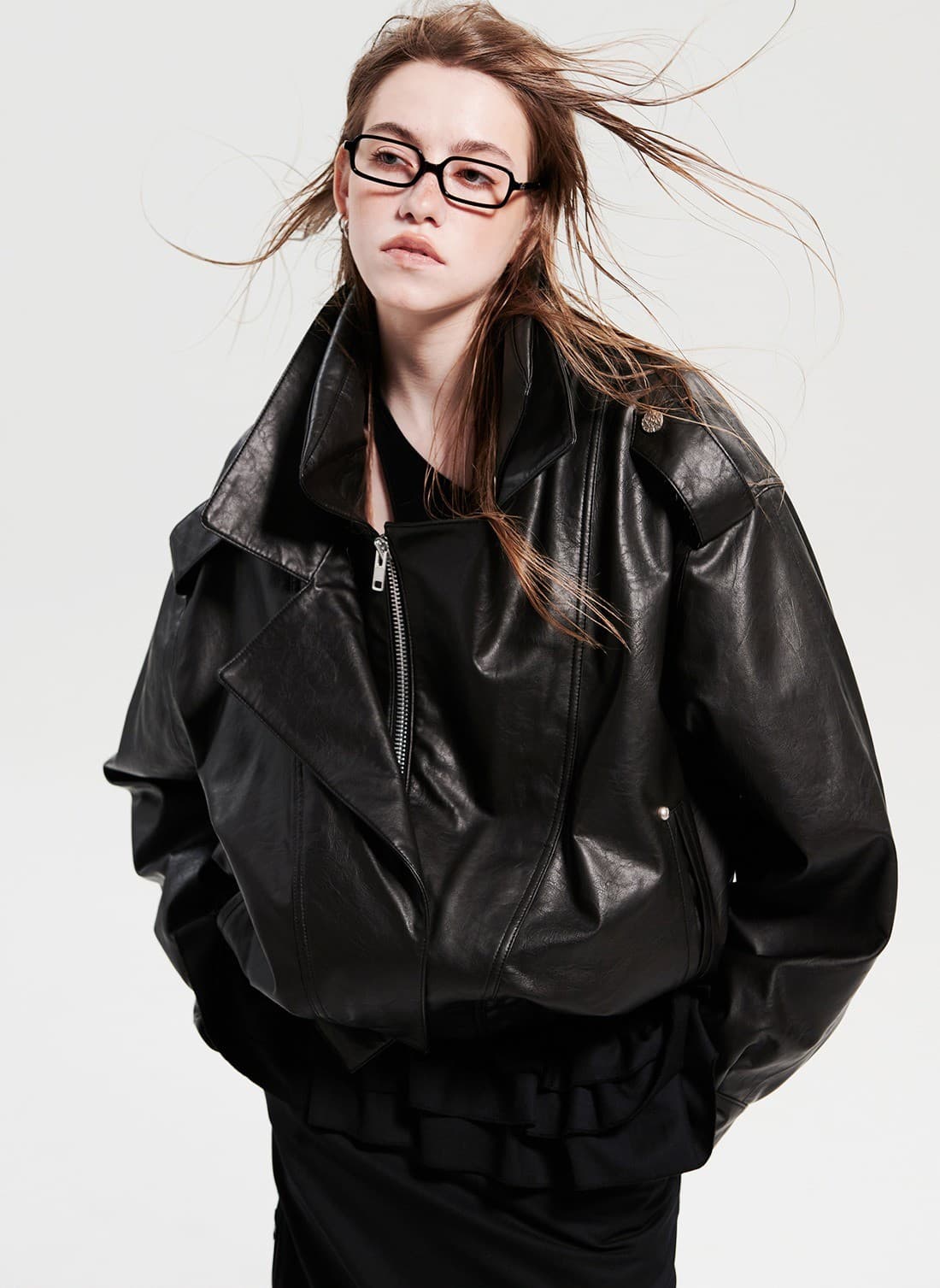 Double Collar Shoulder Outerwear _ Black — vue 2