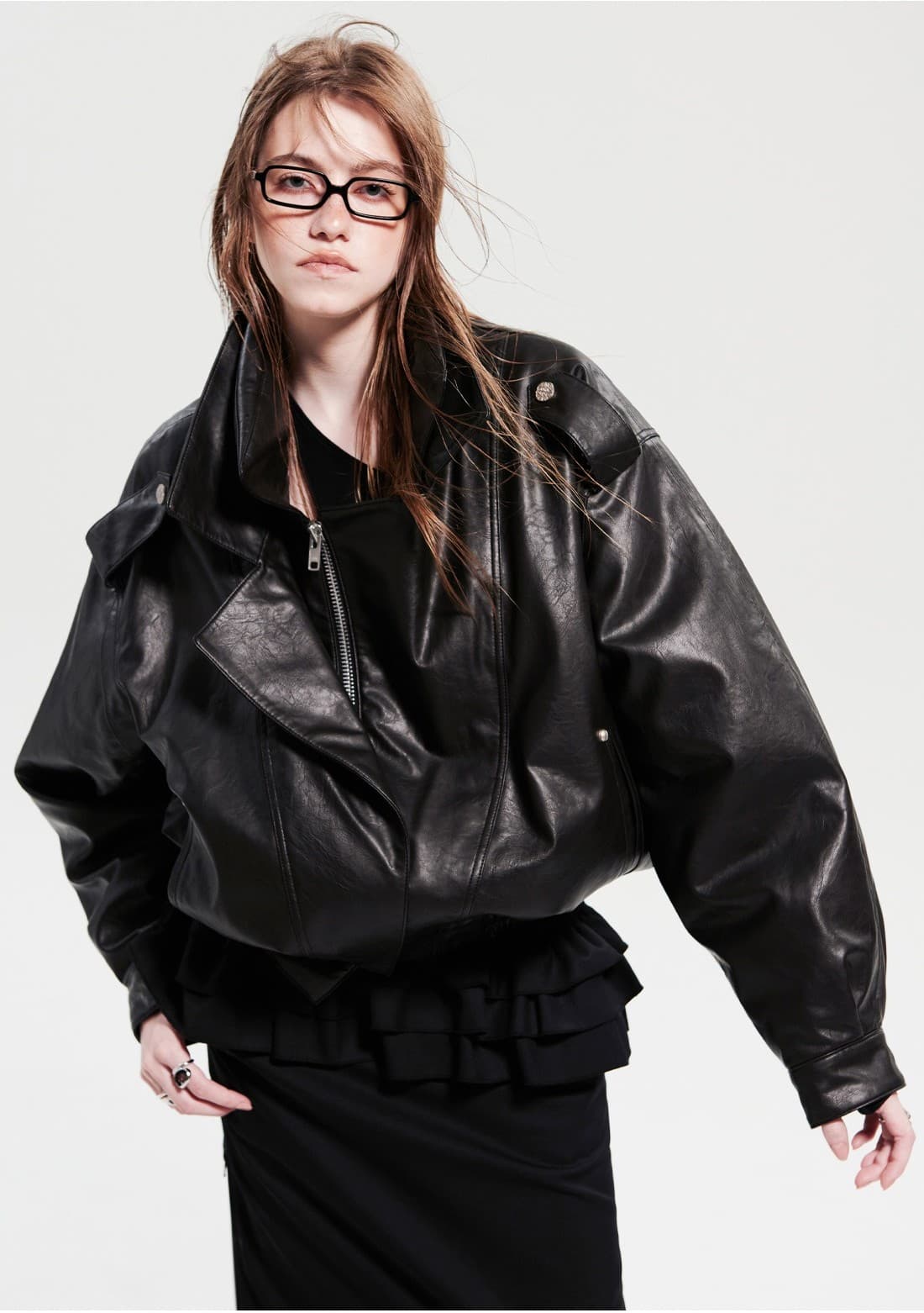 Double Collar Shoulder Outerwear _ Black — vue 5