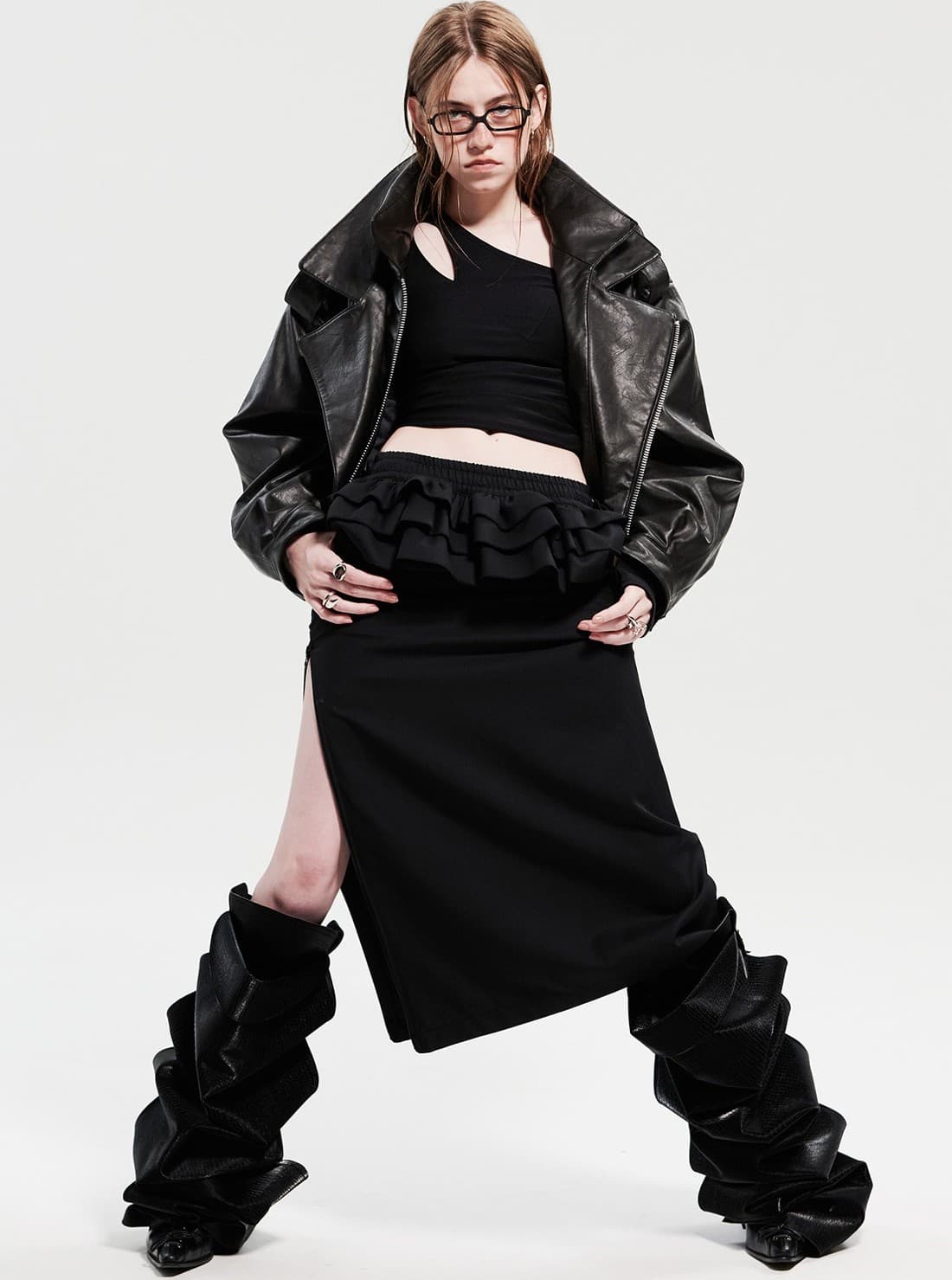 Double Collar Shoulder Outerwear _ Black — vue 8