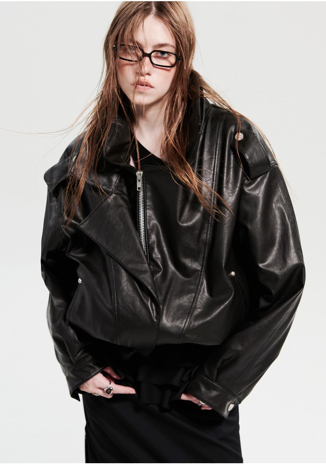 Double Collar Shoulder Outerwear _ Black — vue 9