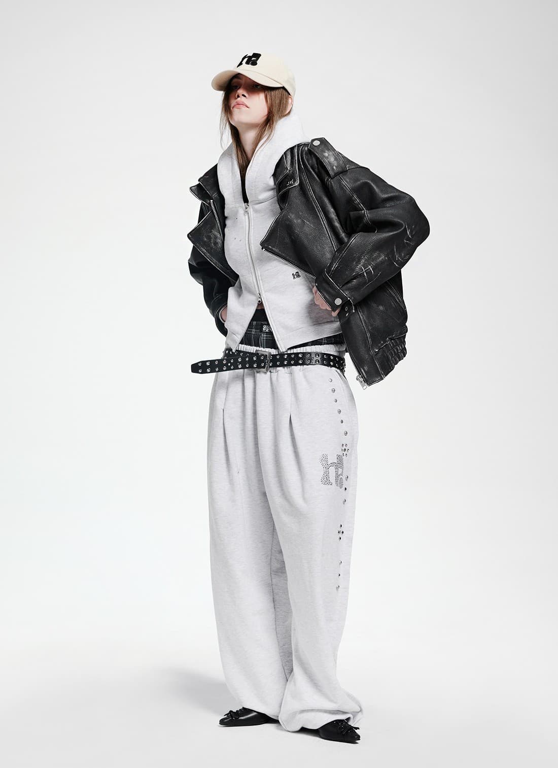 Holy Symbol Crop Hooded Zip-Up_WHITE MELANGE — vue 4