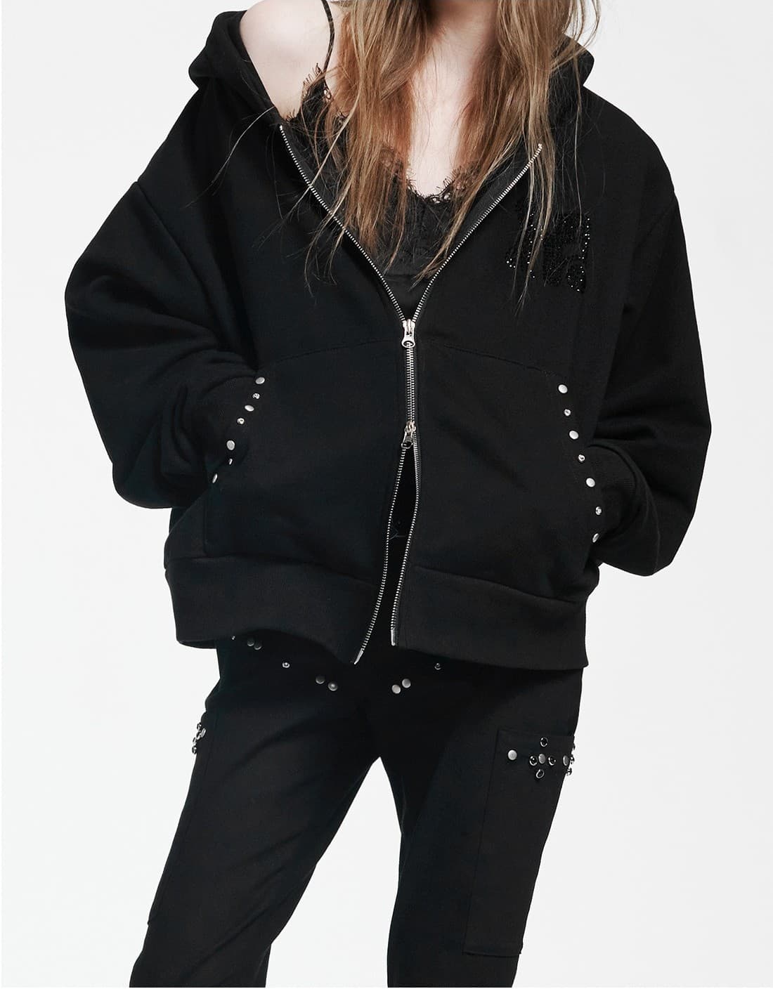 Holy Symbol Oversized hooded zip-up_BLACK — vue 3