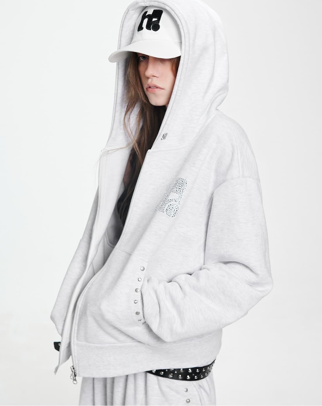 Holy Symbol Oversized hooded zip-up_WHITE MELANGE — vue 3