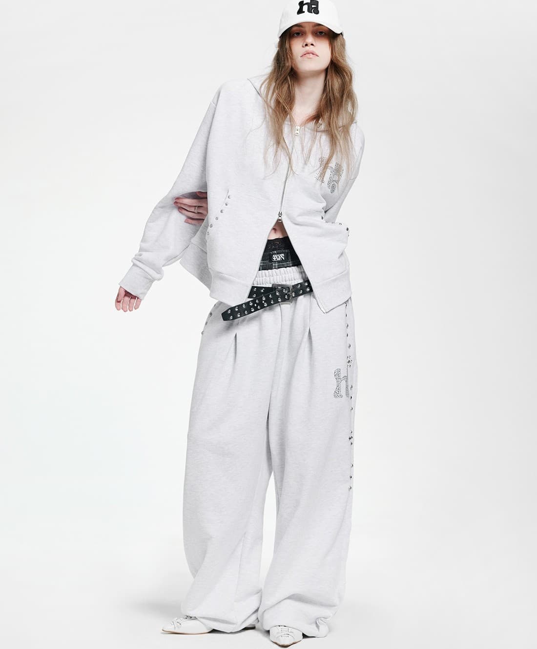 Holy Symbol Oversized hooded zip-up_WHITE MELANGE — vue 4