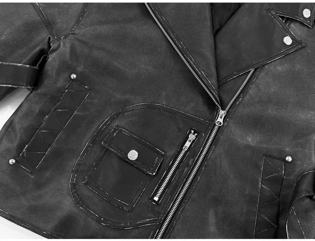Vintage Leather Belted Jacket — vue 10