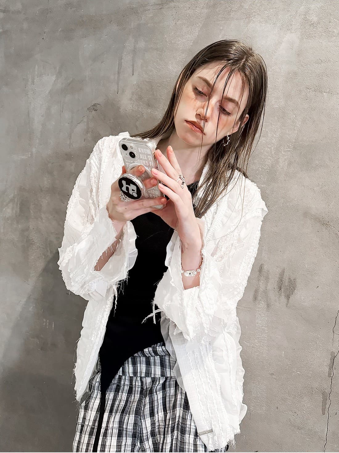 Raw Edge Detail Ruffle Shirt _ White — vue 8
