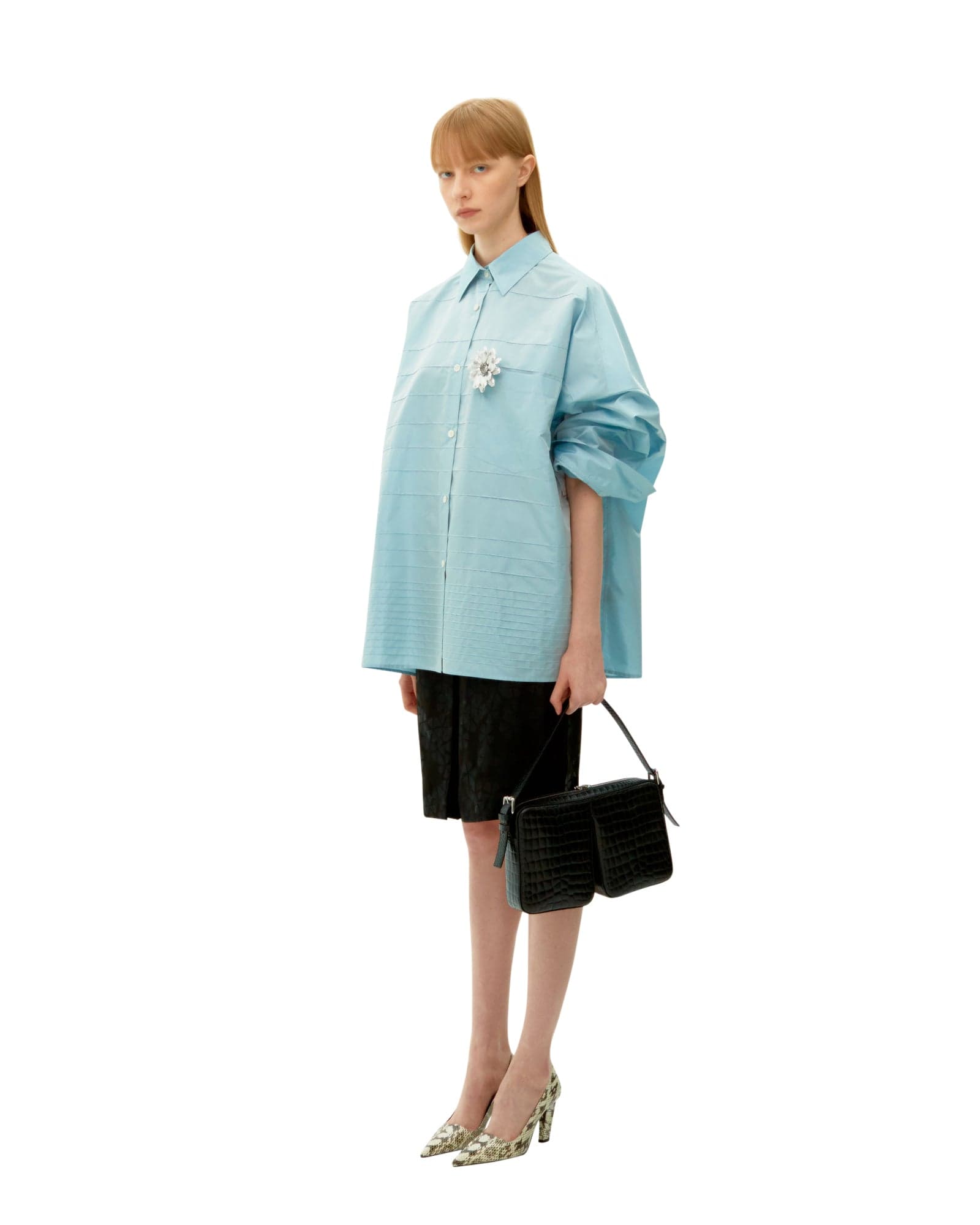 Black Jacquard Silk Hidden Pleated Skirt — vue 2