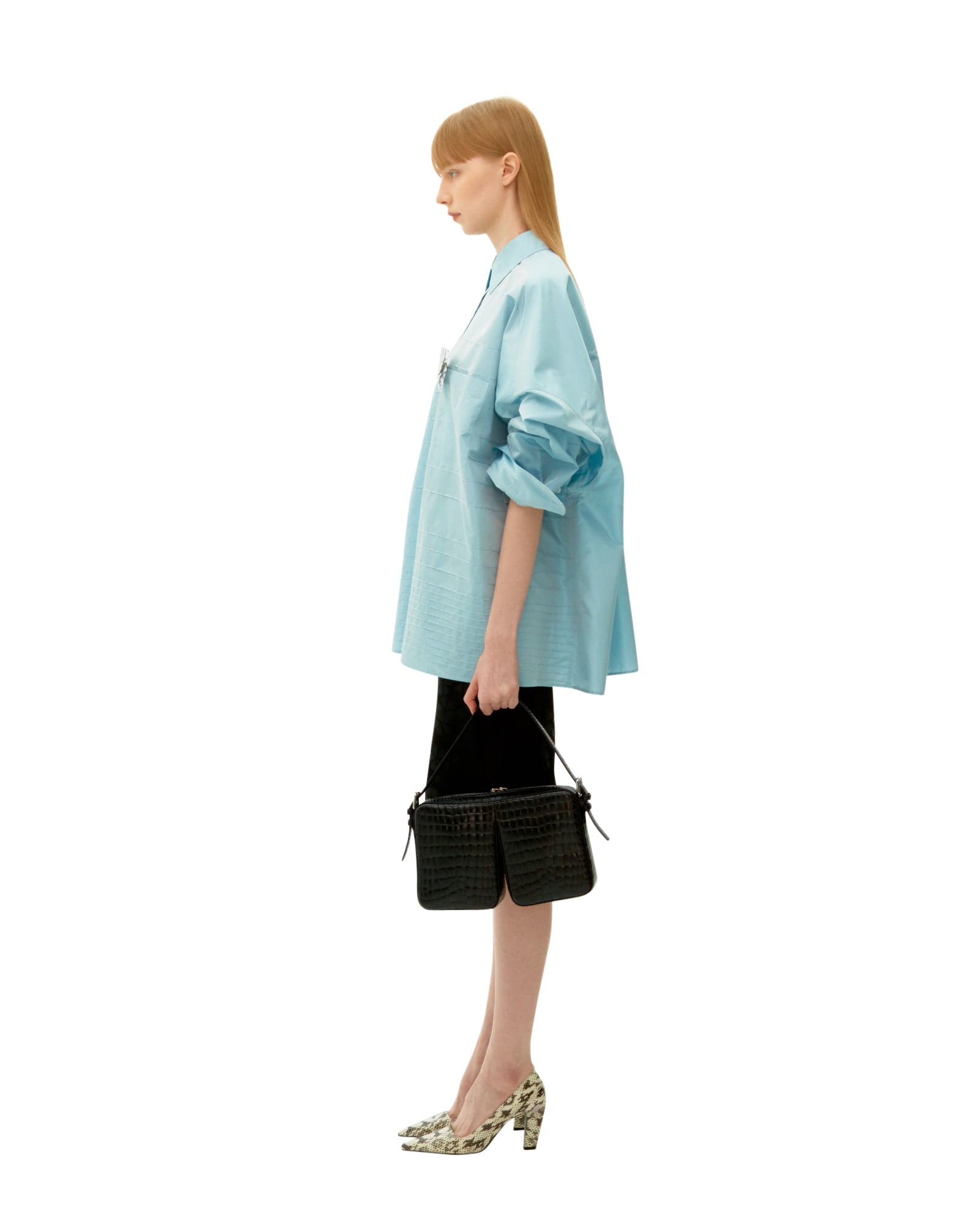 Black Jacquard Silk Hidden Pleated Skirt — vue 4
