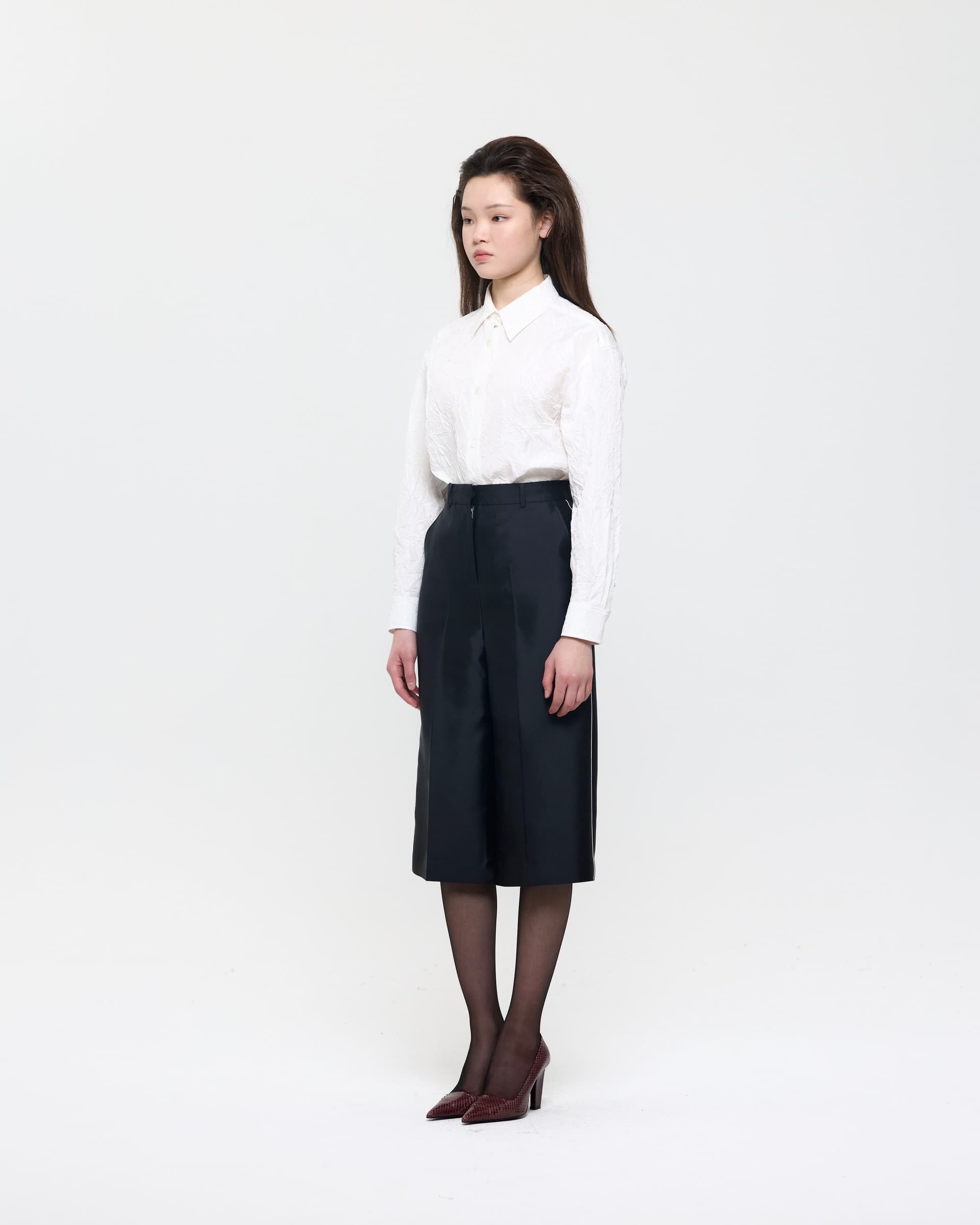 White Creased Silk Taffeta Shirt — vue 3