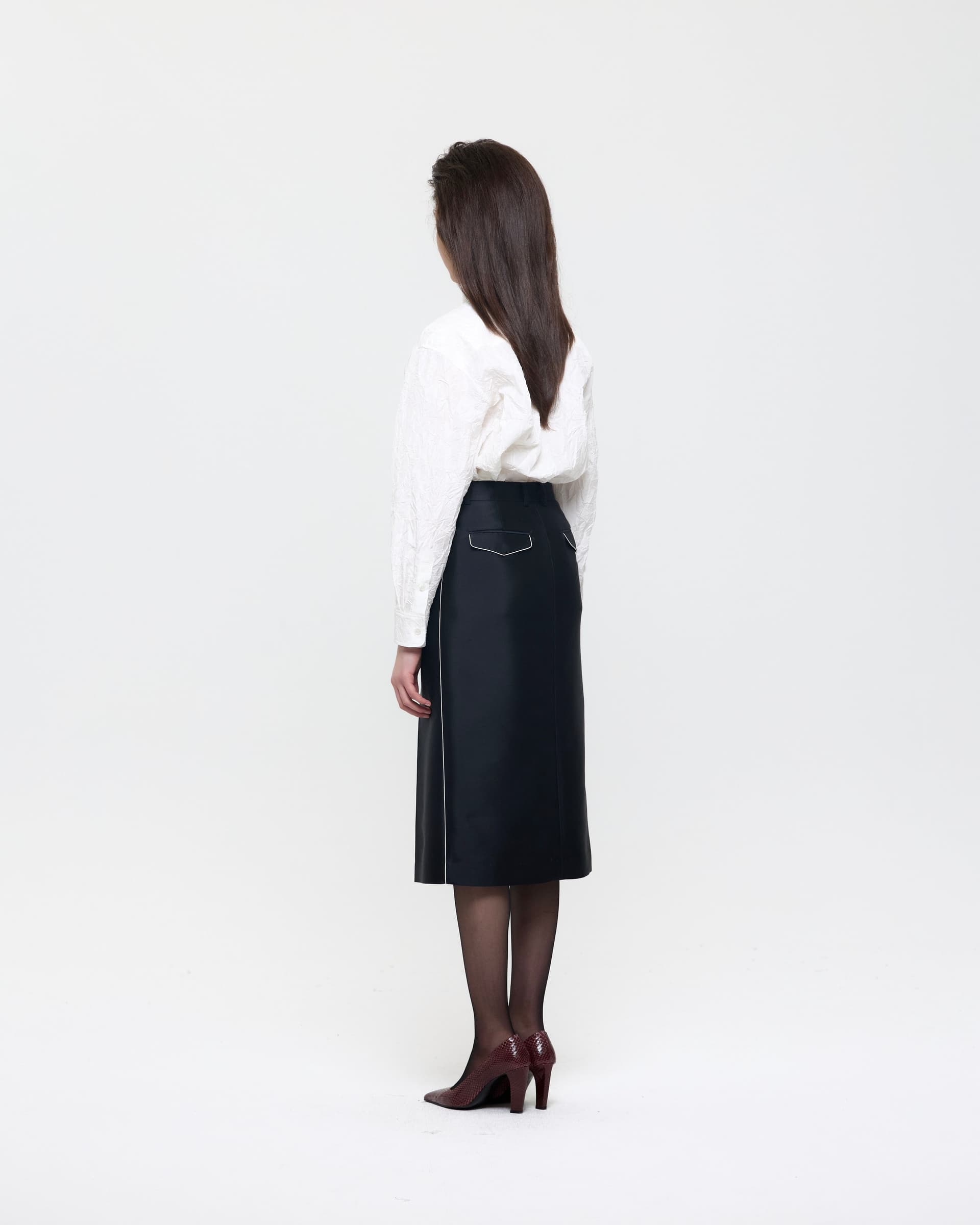 White Creased Silk Taffeta Shirt — vue 4
