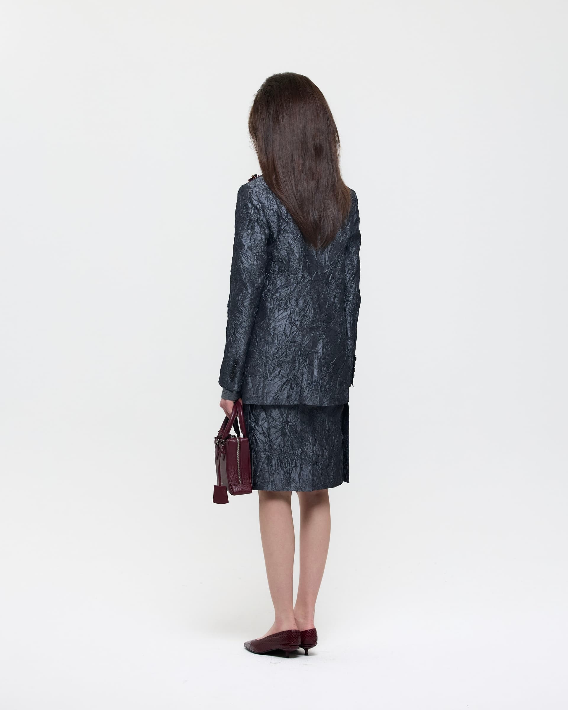 Gray Creased Silk Taffeta Skirt — vue 4