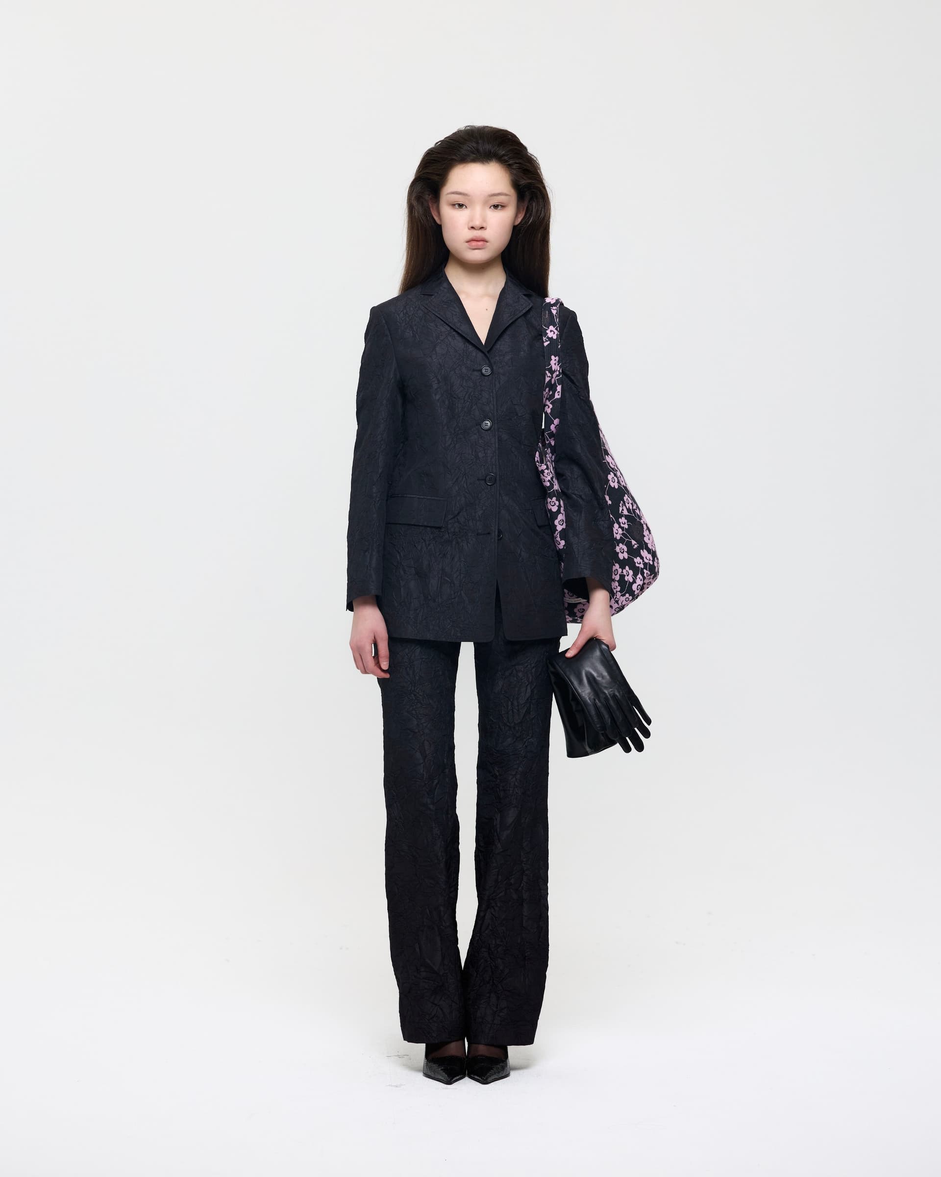 Black Creased Silk Taffeta Jacket — vue 3