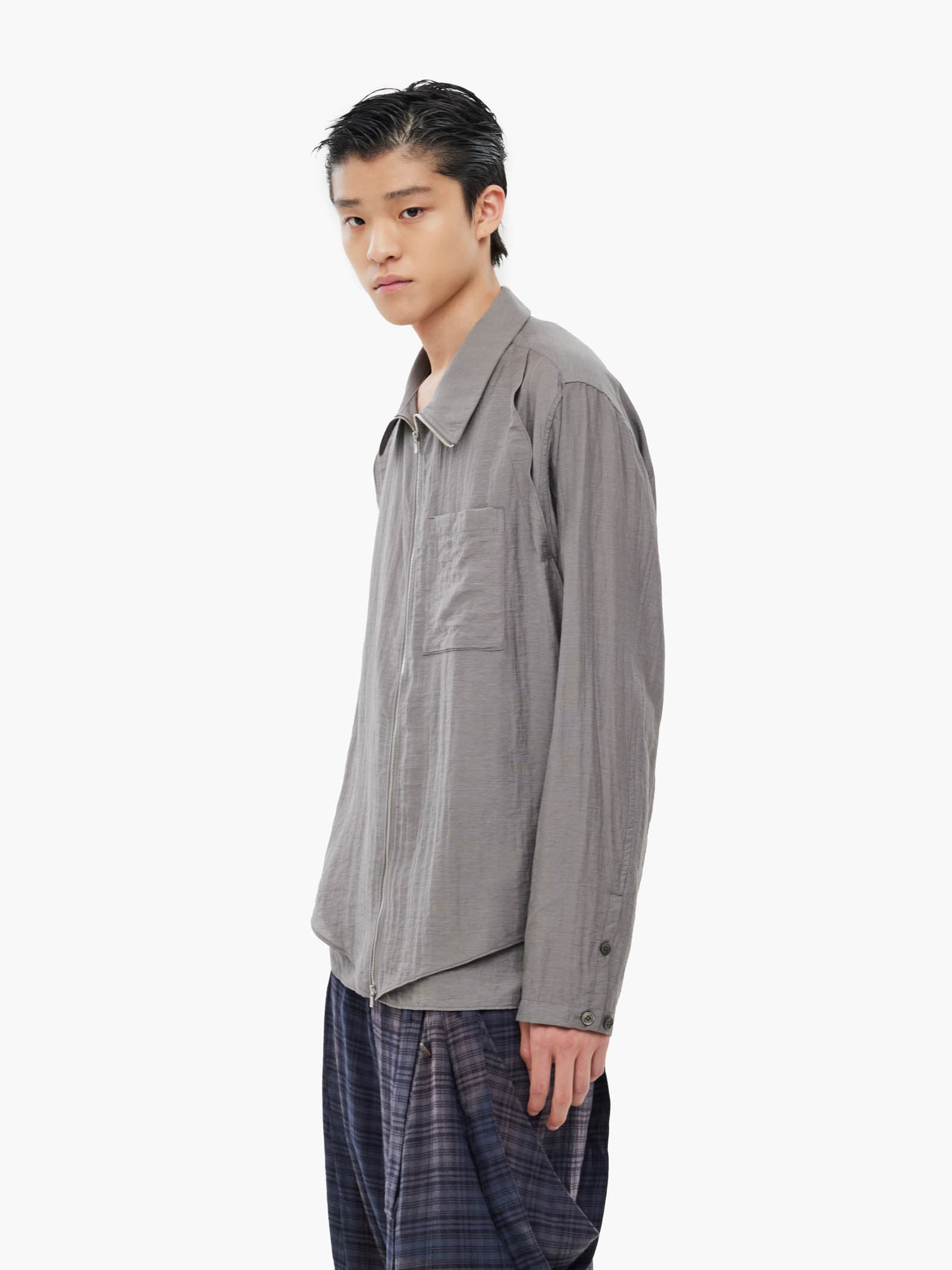 Layered Zip-Up Shirt - Grey — vue 4