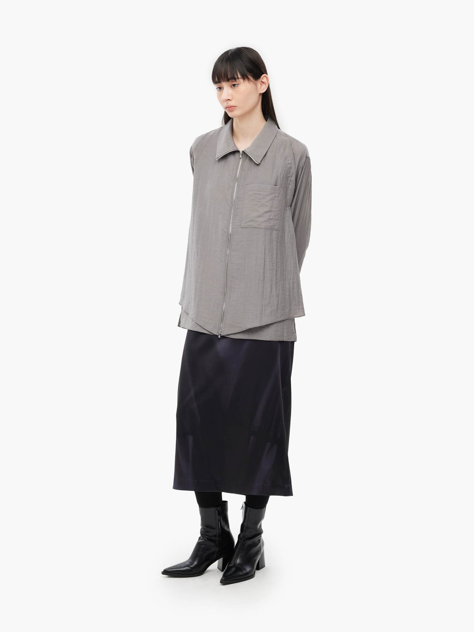 Layered Zip-Up Shirt - Grey — vue 5