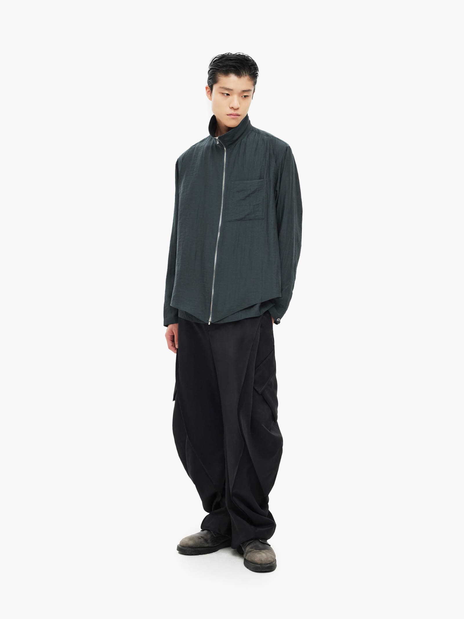 Layered Zip-Up Shirt - Navy — vue 2
