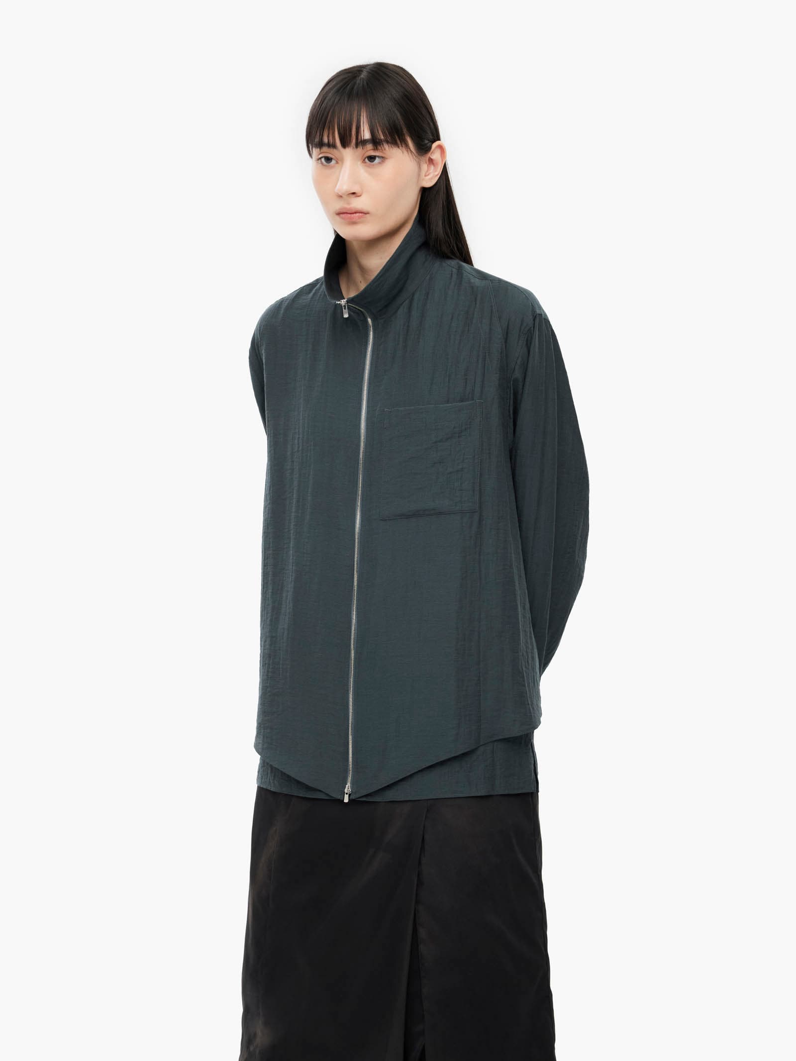 Layered Zip-Up Shirt - Navy — vue 6