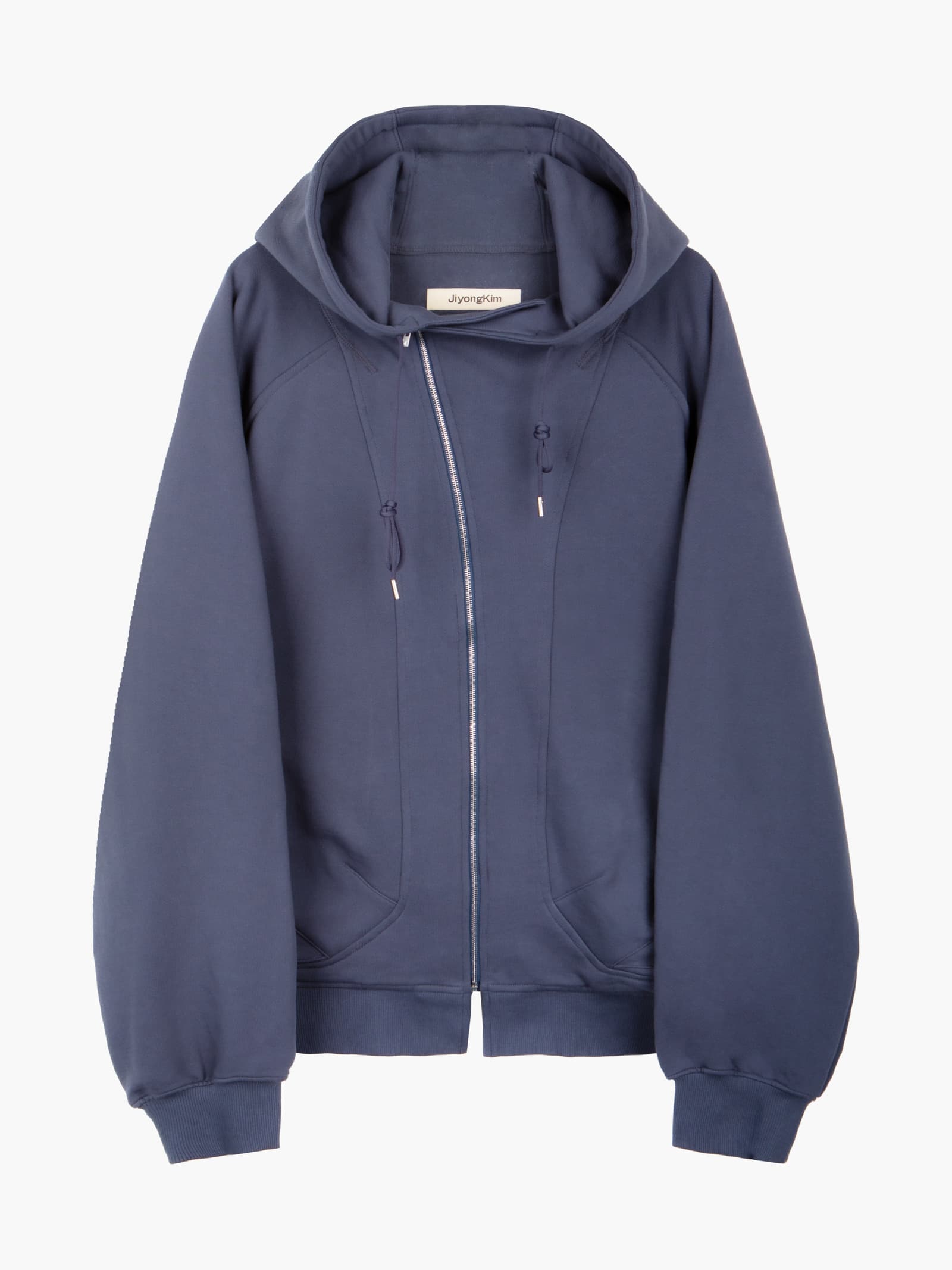 Asymmetric Zip-Up Hoodie - Blue — vue 9
