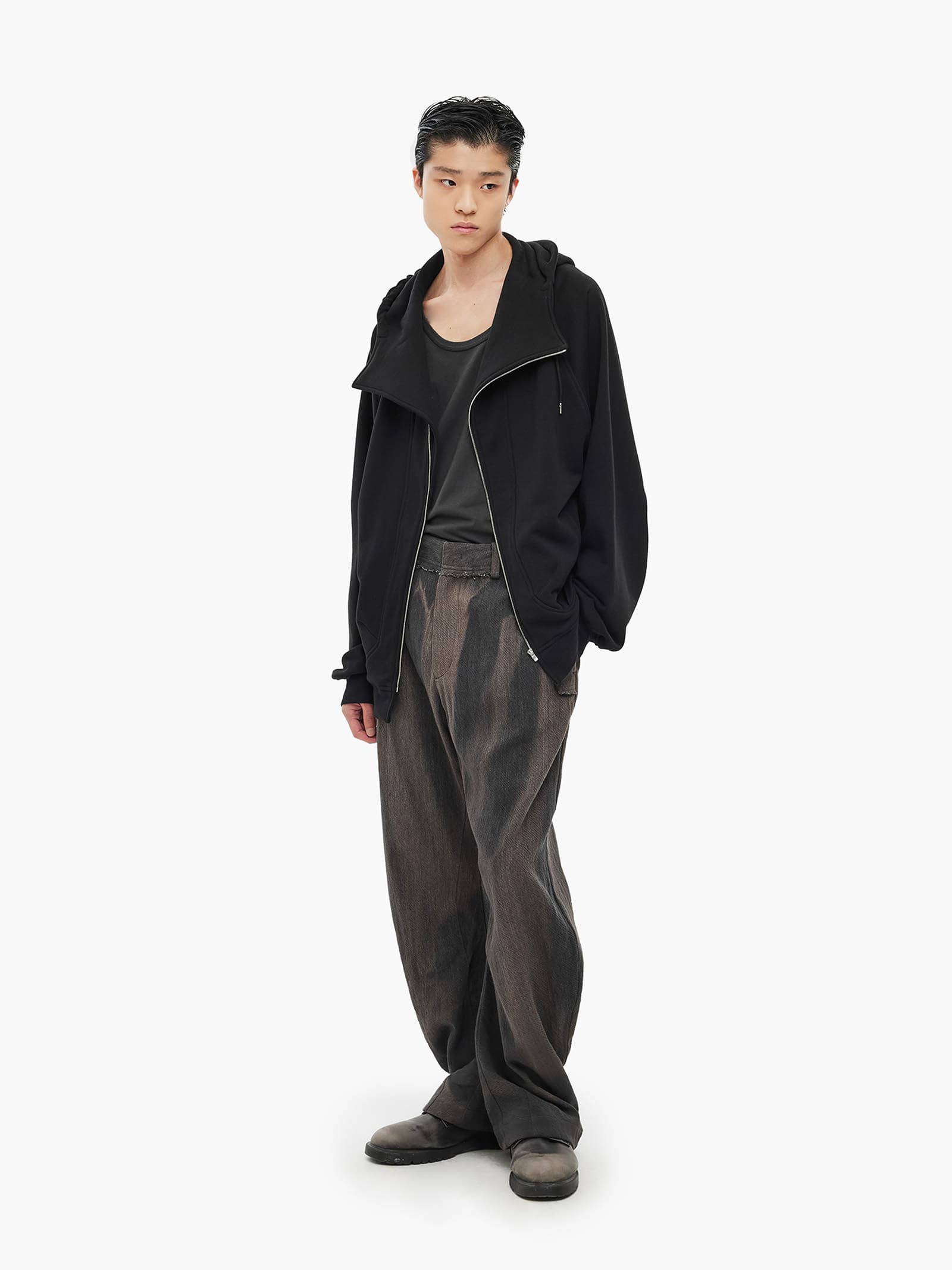 Asymmetric Zip-Up Hoodie - Black — vue 2