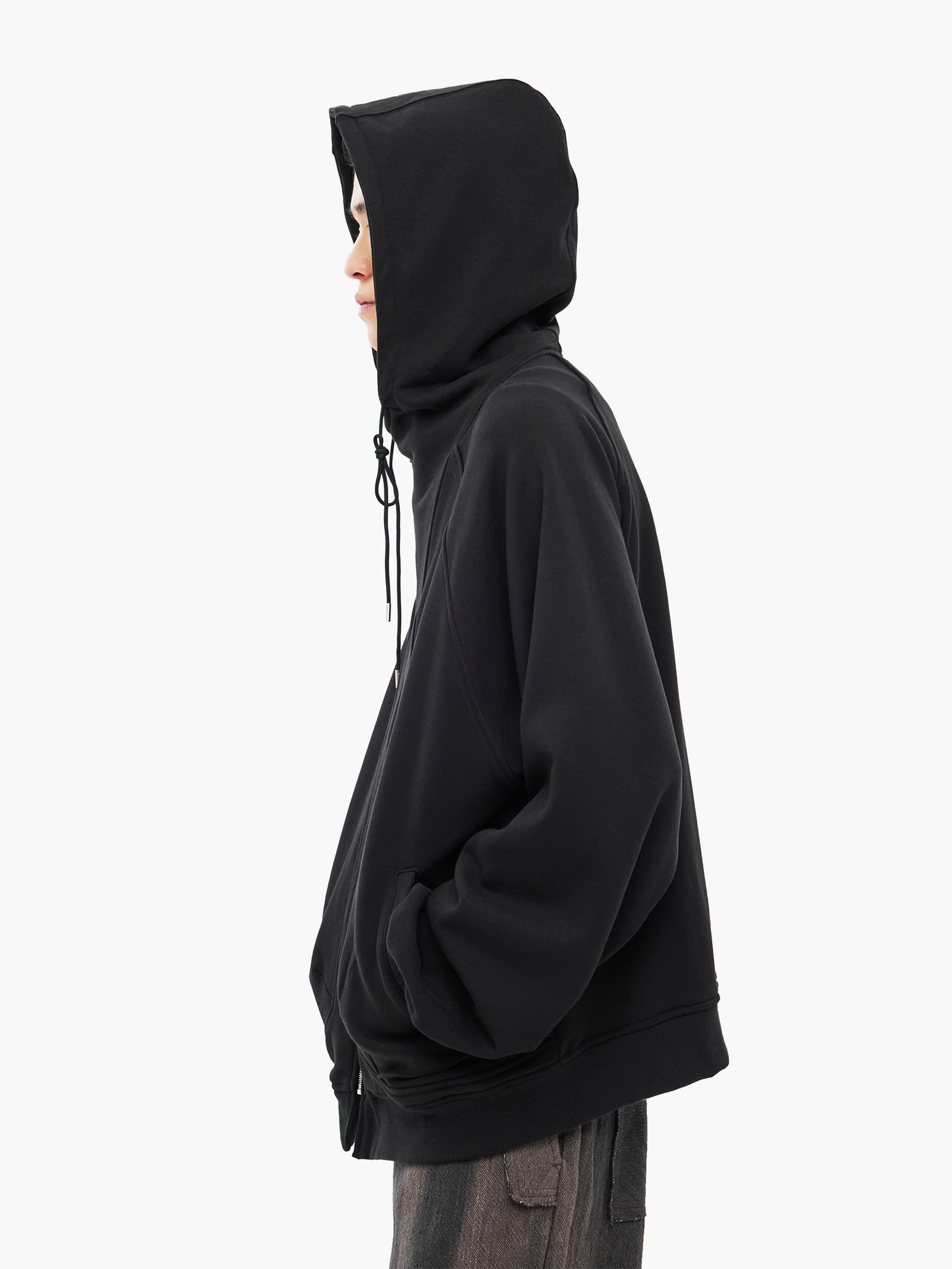Asymmetric Zip-Up Hoodie - Black — vue 5