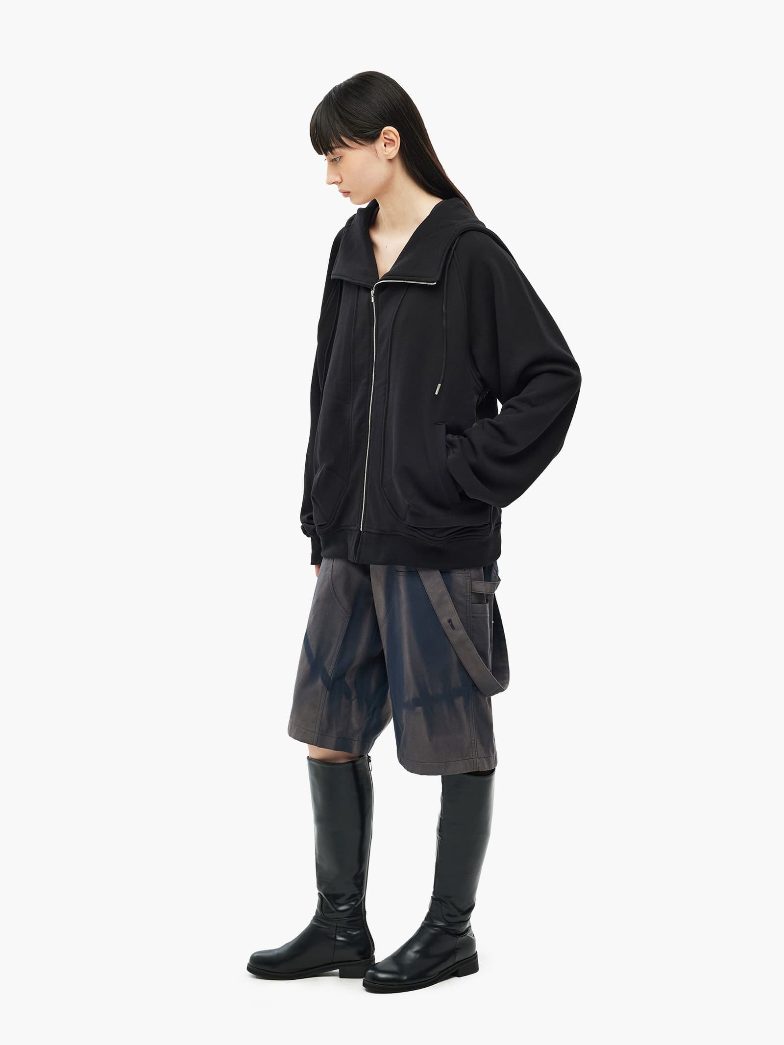 Asymmetric Zip-Up Hoodie - Black — vue 6