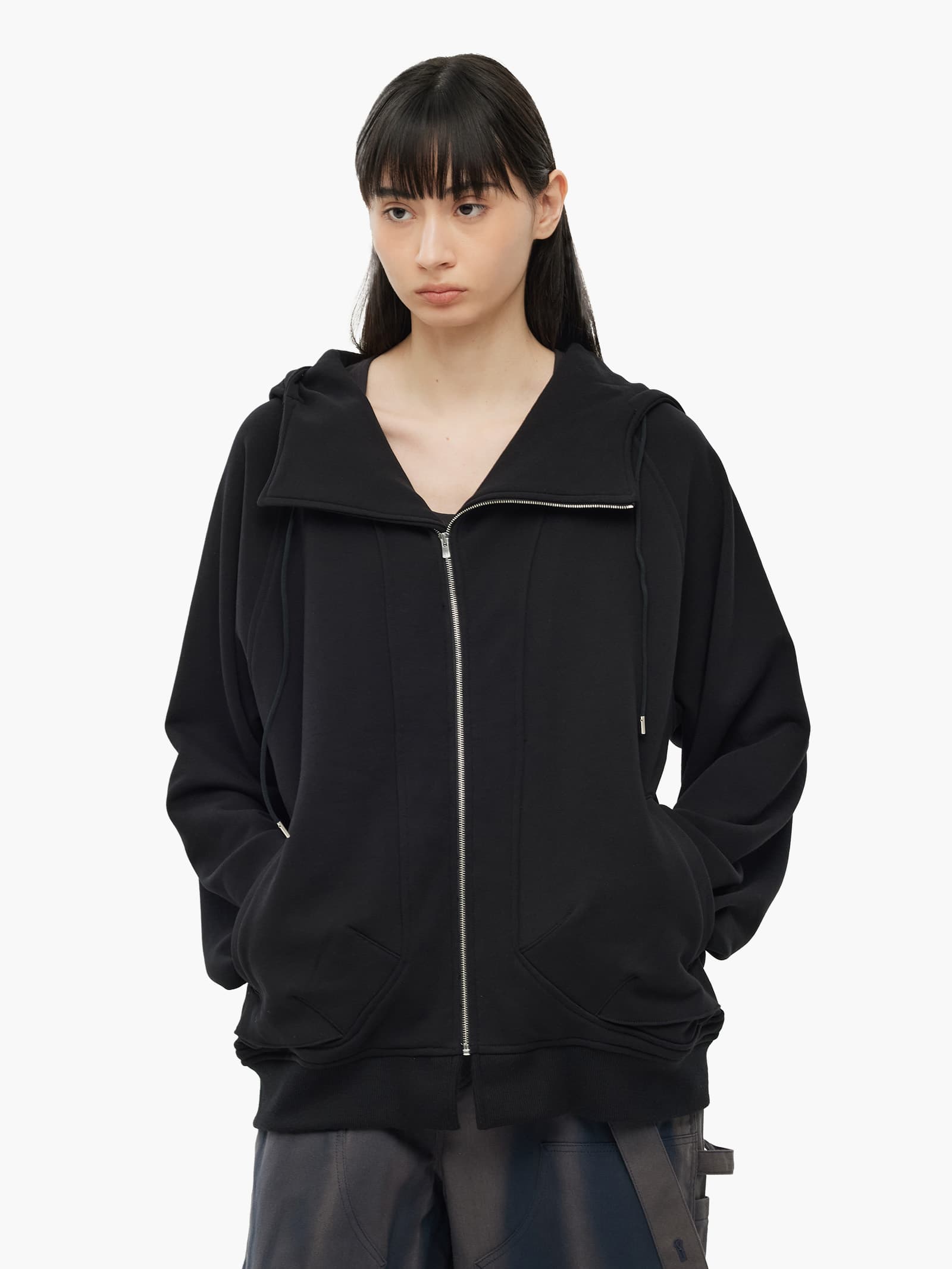 Asymmetric Zip-Up Hoodie - Black — vue 7