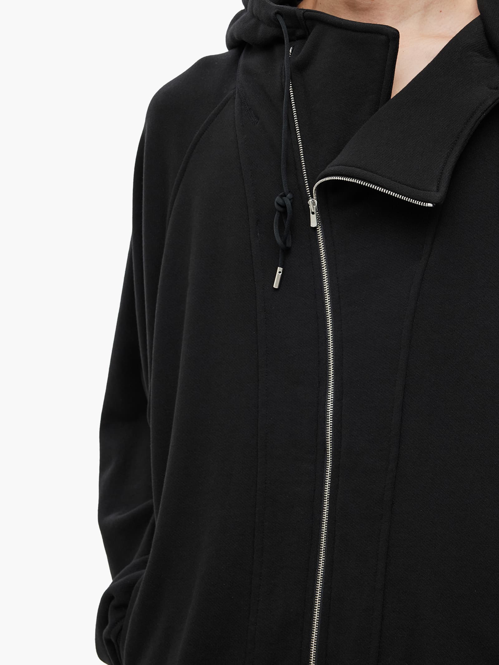 Asymmetric Zip-Up Hoodie - Black — vue 8